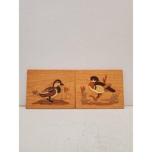 Inlaid Wood Marquetry Picture, ducks , Italian Art, Vintage Wooden Picture,